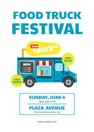 Food Festival Announcement with Truck Flayer Design Template