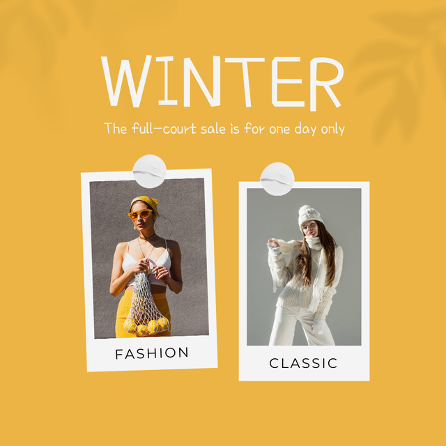 Fashion Ad with Stylish Women on Yellow Instagram Design Template