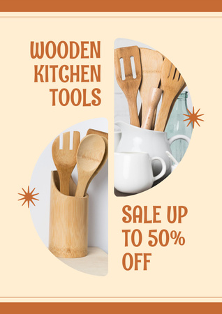Platilla de diseño Wooden Kitchen Tools Discount Beige Poster