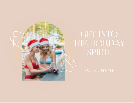 Hotel Promotion With Christmas In July In Pool Postcard 4.2x5.5in Design Template