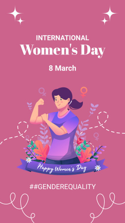 Illustration of Strong Woman on International Women's Day Instagram Story Design Template