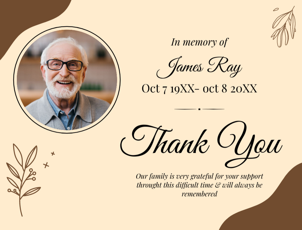 Funeral Thank You Card with Photo Postcard 4.2x5.5in – шаблон для дизайну