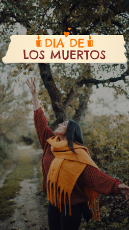 Szablon projektu Święto Dia de los Muertos z kobietą w jesiennym parku Instagram Story