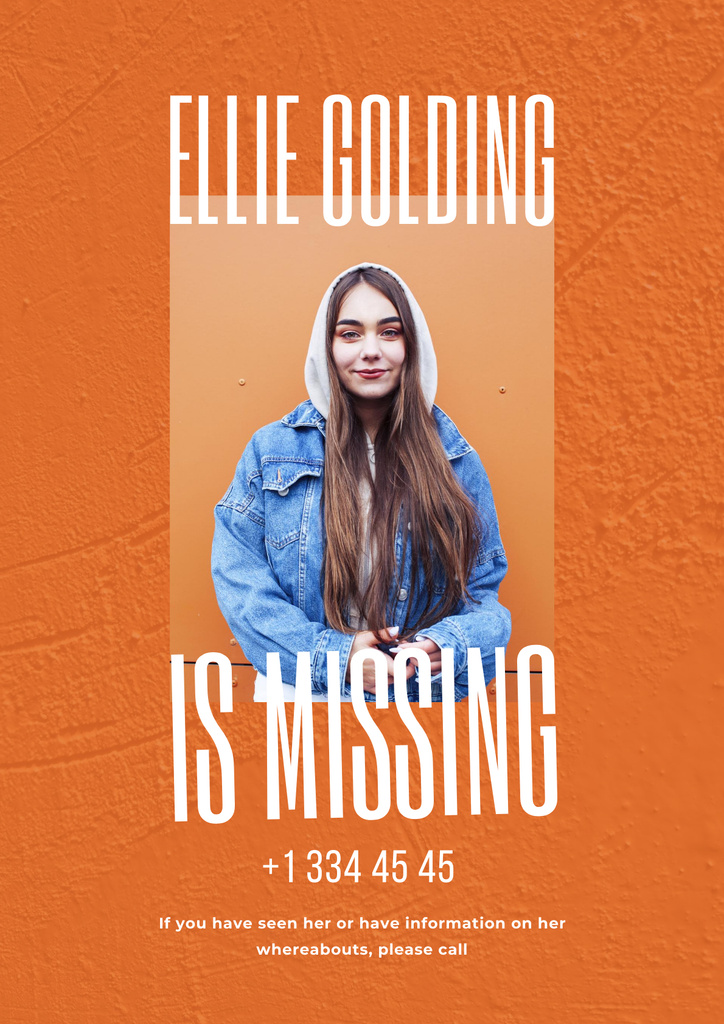 Designvorlage Announcement of Missing a Teenage Girl on Orange für Poster