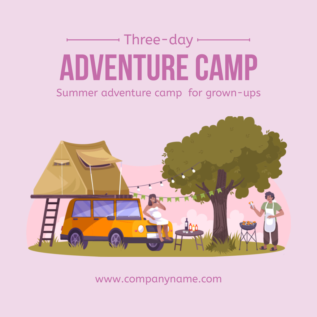 Summer Adventure Camp For Three Days In Tent Instagramデザインテンプレート