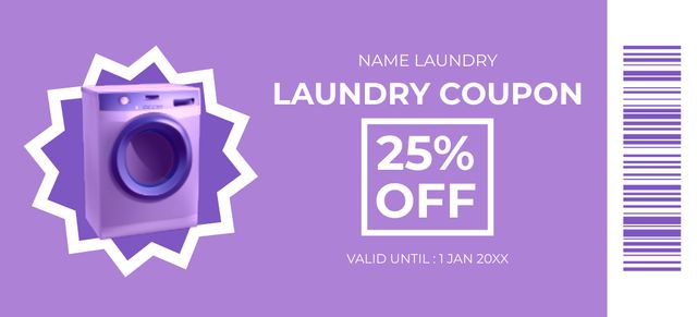Discount Voucher for Laundry Services on Purple Coupon 3.75x8.25in Design Template