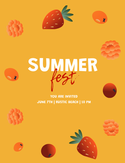 Summer Fest Announcement with Berries Illustration Invitation 13.9x10.7cm Πρότυπο σχεδίασης