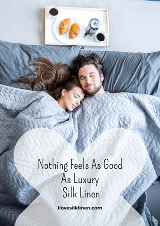 Bed Linen Offer with Couple sleeping in Bed Poster Design Template