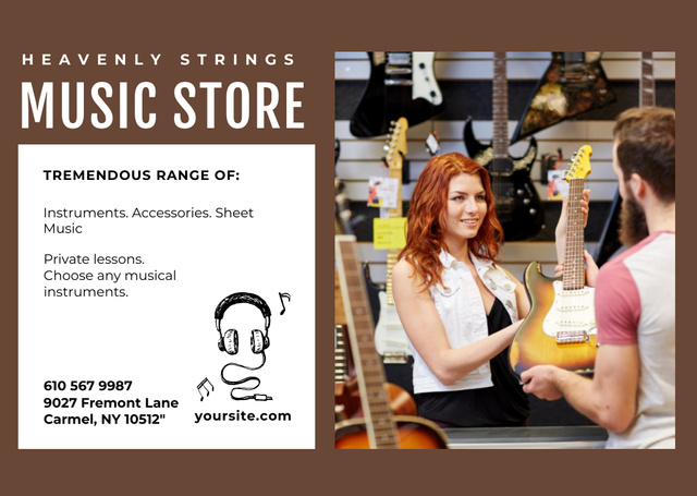 Vibrant Music Store Promotion With Accessories Flyer A6 Horizontal tervezősablon