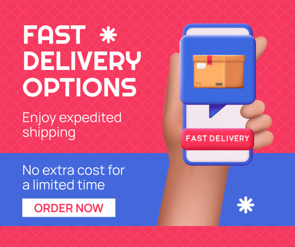 Designvorlage Fast Delivery Options with New Shipping App für Facebook