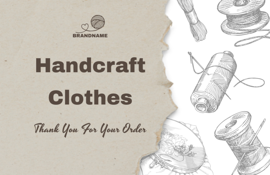Handcraft Clothes Offer With Sketch of Needlework Accessories Thank You Card 5.5x8.5in Design Template