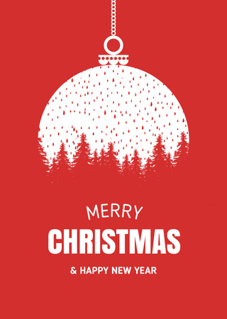 Christmas and New Year Cheers with Forest Silhouette Postcard A6 Vertical Design Template
