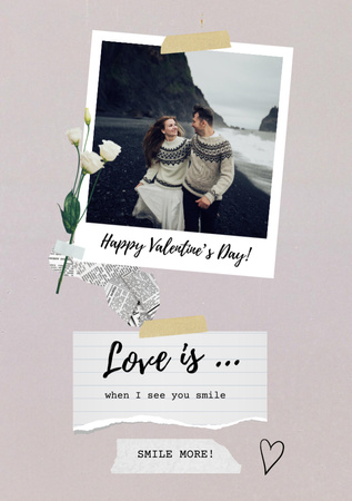 Valentine's Phrase about Love with Young Couple on Beach Postcard A5 Vertical Design Template