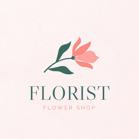 Flower Shop Emblem with Pink Flower Illustration Logo 1080x1080pxデザインテンプレート