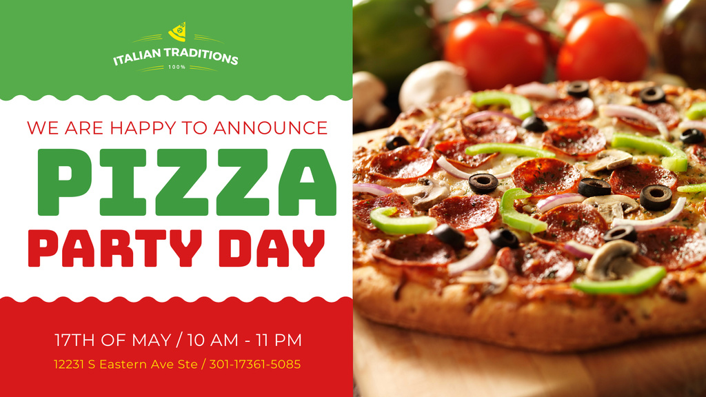 Pizza Party Day Invitation Italian Flag FB event coverデザインテンプレート