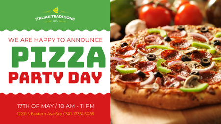 Pizza Party Day Invitation Italian Flag FB event cover Design Template