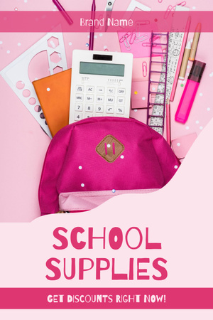 Sale of School Supplies and Backpacks in Pink Color Pinterest Design Template