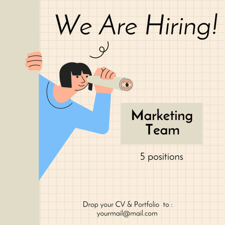 Designvorlage Marketing-Team-Einstellungsanzeige mit einfacher Illustration für LinkedIn post