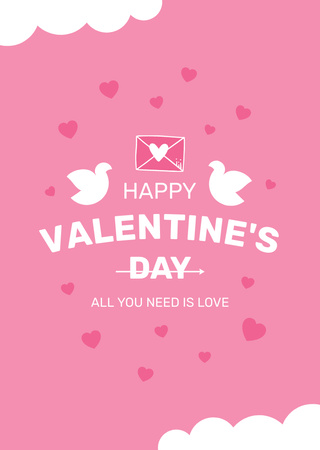 Valentine's Day Greeting With Doves And Quote Postcard A6 Vertical – шаблон для дизайну