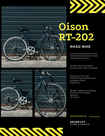Bicycles Store Ad with Road Bike in Black Poster 8.5x11in Design Template