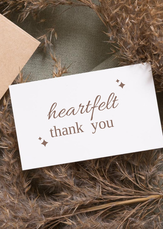 Thankful Phrase With Paper Envelope And Flowers Postcard A6 Vertical Design Template