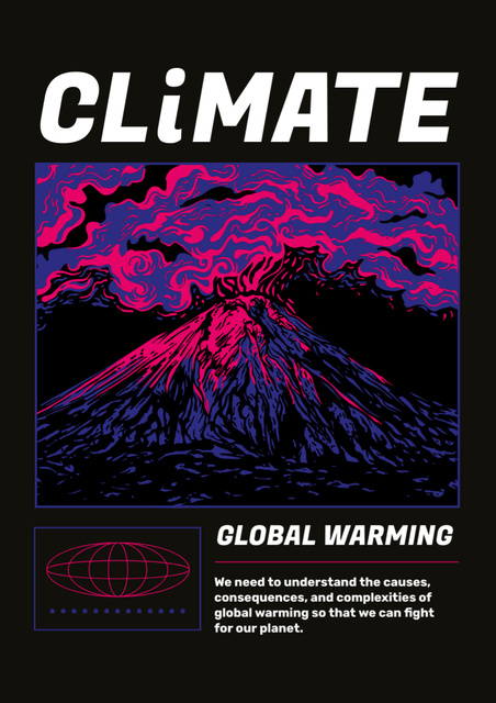 Awareness about Climate Change with Volcano Poster A3 Design Template