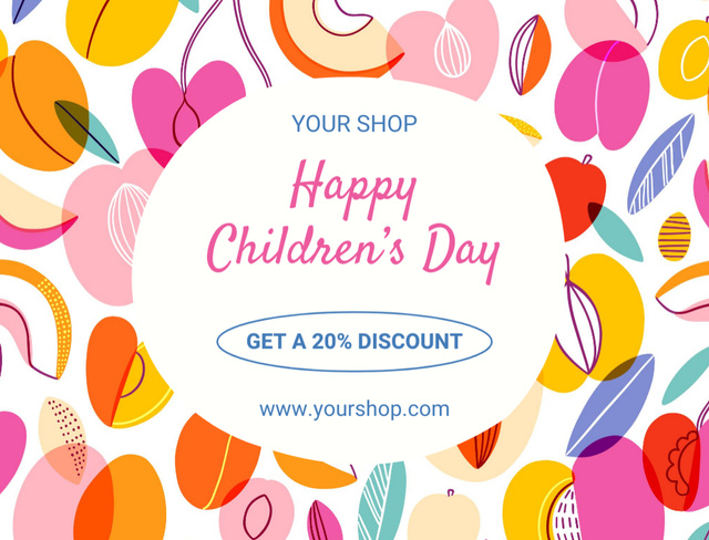 Children's Day Greeting on Bright Pattern Postcard 4.2x5.5in Design Template