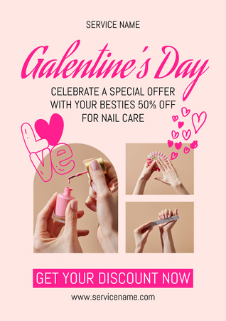 Manicure Offer on Galentine's Day Poster Design Template