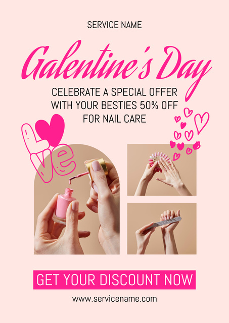 Manicure Offer on Galentine's Day Posterデザインテンプレート