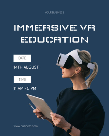 Virtual Education Ad with Woman in VR Headset Poster 16x20in Design Template