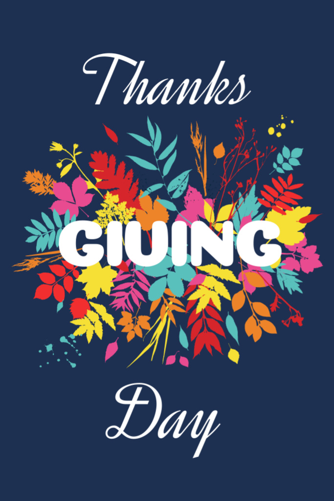 Designvorlage Colorful Leaves In Blue For Thanksgiving Day Greeting für Postcard 4x6in Vertical