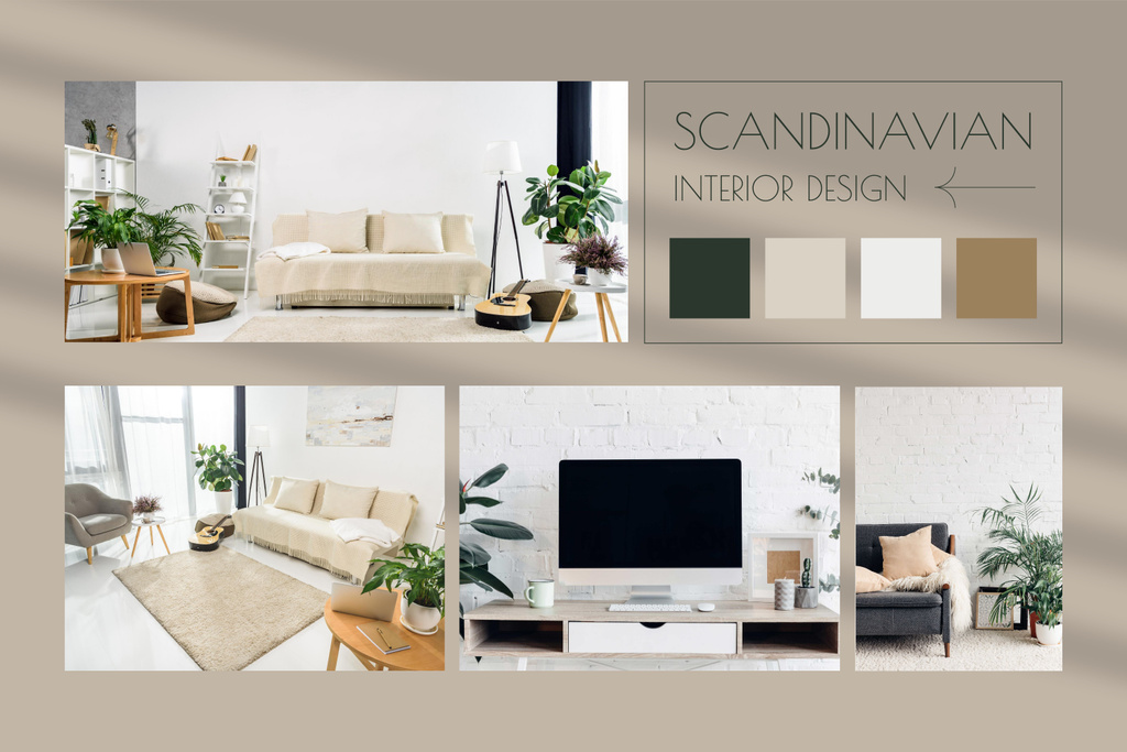 Scandinavian Interior Design Beige and Green Palette Mood Board Πρότυπο σχεδίασης