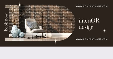 Ontwerpsjabloon van Facebook AD van Advertentie voor interieurontwerp met stijlvolle fauteuil en vazen