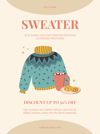 Plantilla de diseño de Descuento en suéteres hechos a mano Poster US 