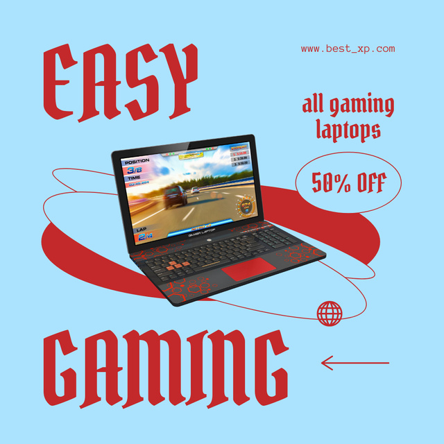 Plantilla de diseño de Gaming Gear Ad with Modern Laptop Instagram AD 