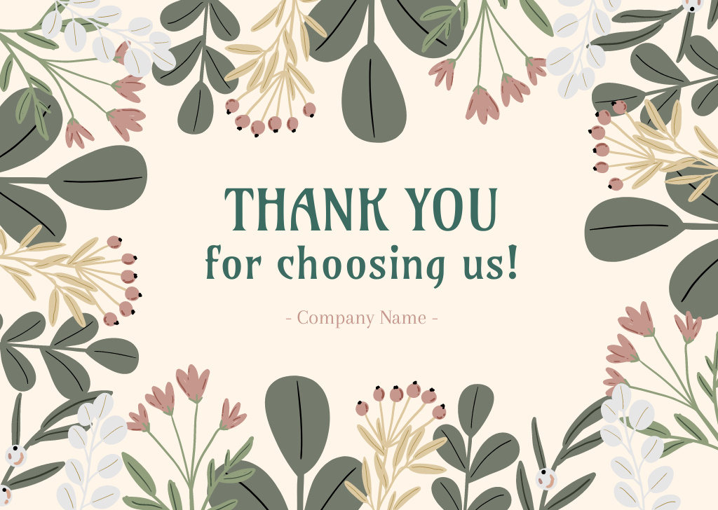Thank You For Choosing Us Letter with Floral Pattern Card Tasarım Şablonu