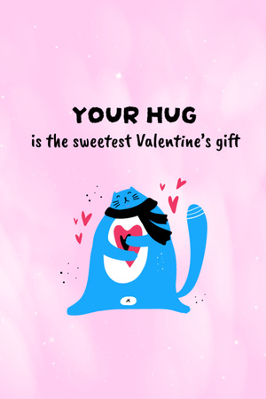 Valentine's Day Greeting with Cute Cat Postcard 4x6in Vertical Tasarım Şablonu