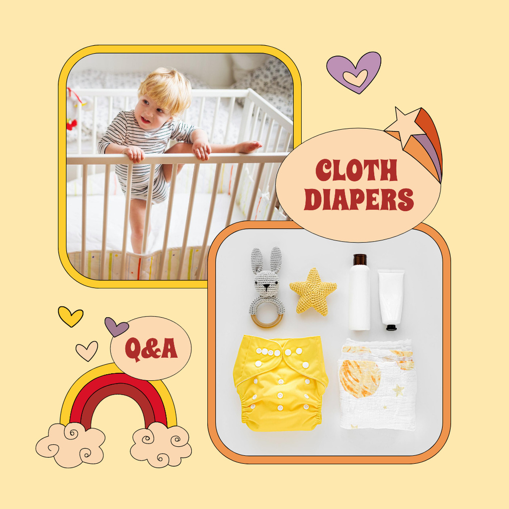 Cloth Diapers Sale Offer with Cute Kid in Cot Instagram Modelo de Design