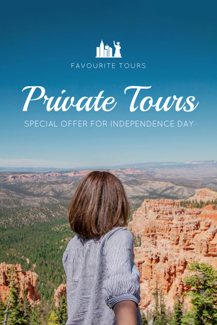 Ontwerpsjabloon van Flyer 4x6in van USA Independence Day Tours Offer with Woman on Canyon