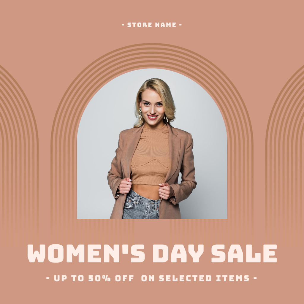 Platilla de diseño Women's Day Sale Announcement with Stylish Woman Instagram