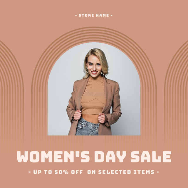 Women's Day Sale Announcement with Stylish Woman Instagram Πρότυπο σχεδίασης