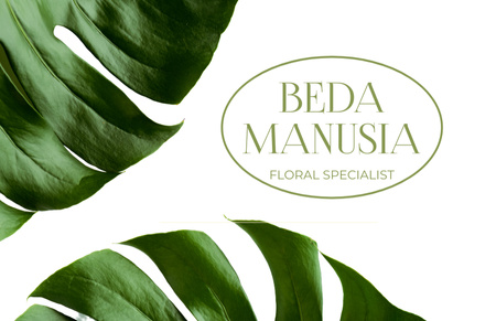 Template di design Annuncio di servizi per fioristi con foglie verdi della pianta Monstera Business Card 85x55mm