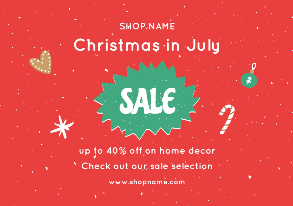 July Christmas Sale Announcement with Bright Illustration Flyer A5 Horizontalデザインテンプレート