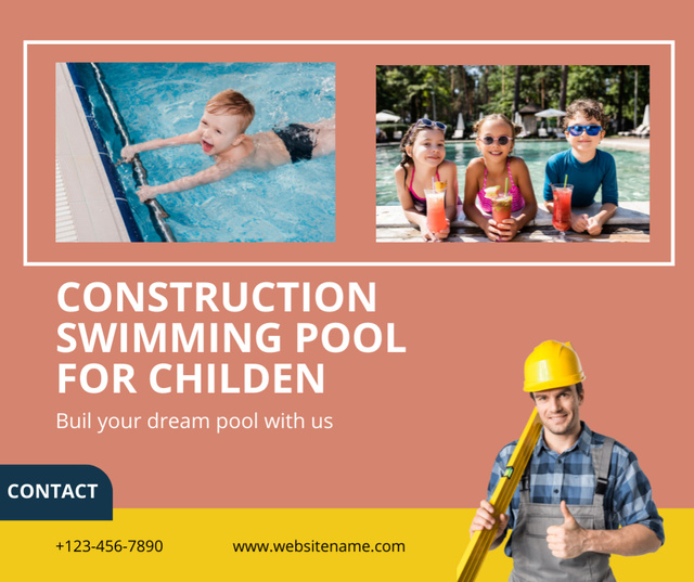 Ontwerpsjabloon van Facebook van Offer Services for Construction of Swimming Pools for Children