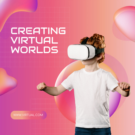 Boy in Virtual Reality Glasses Playing Game Instagram Design Template