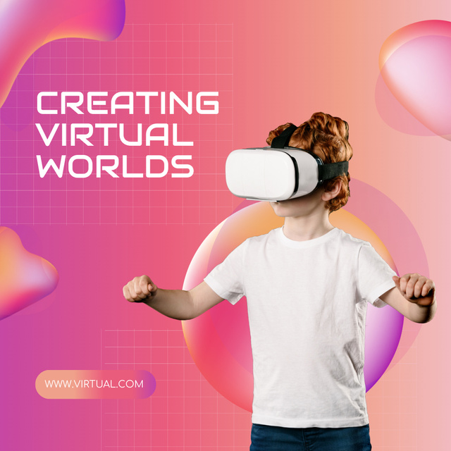 Boy in Virtual Reality Glasses Playing Game Instagramデザインテンプレート