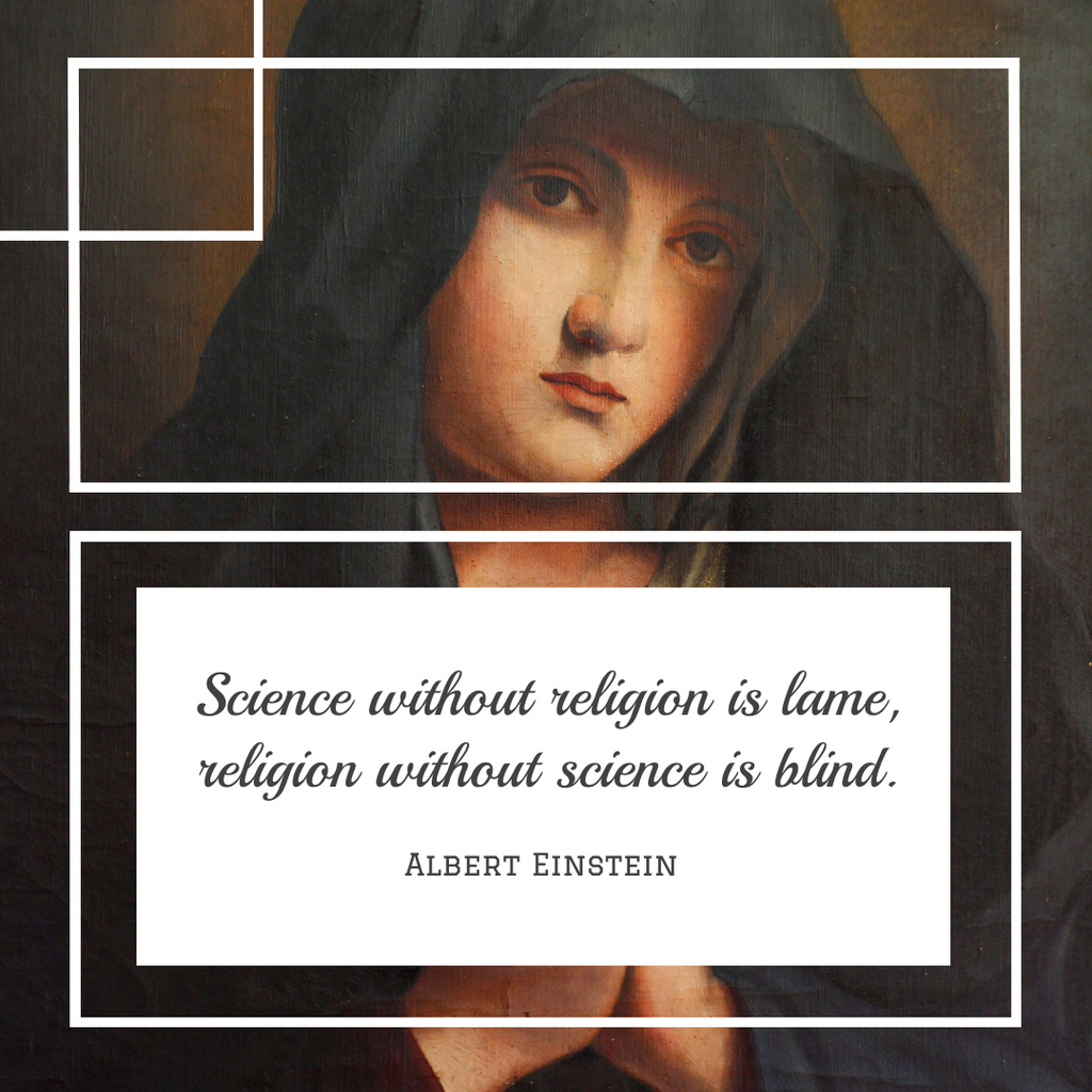 Motivational Quote about Religion and Science with Jesus and Cross Instagram tervezősablon