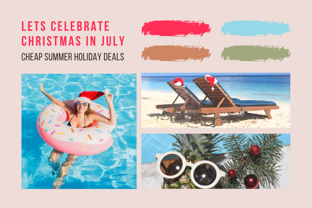 Announcement of Christmas in July Celebration Mood Board Design Template