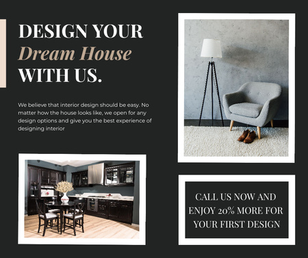 Designvorlage Interior Design Studio Services Offer für Facebook
