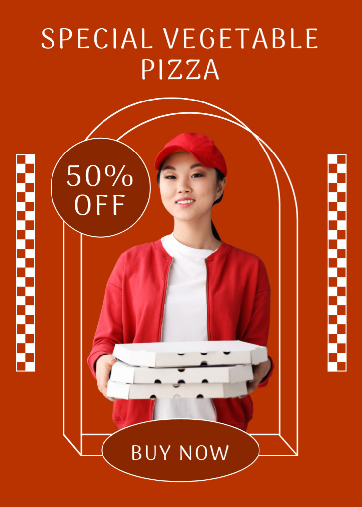 Designvorlage Discount on Special Vegetable Pizza with Asian Woman für Flayer